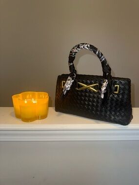 Woven Top-Handle Bag w/ Scarf